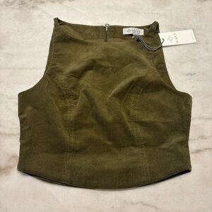 Wayf Olive Green Corduroy Crop Top
